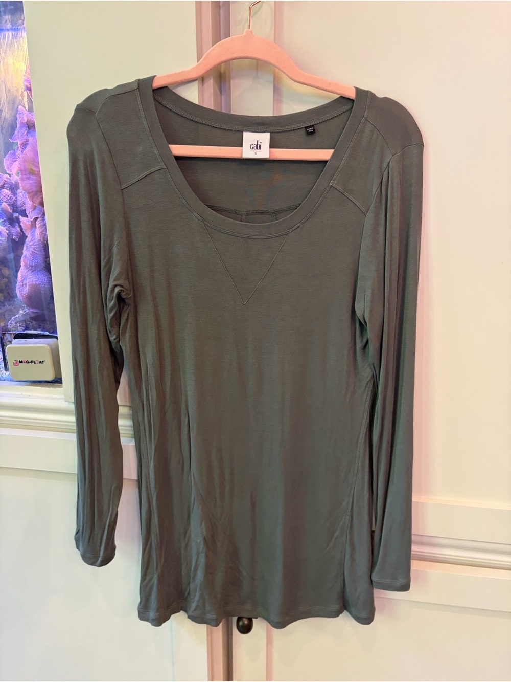 CAbi Olive Green Scoop Neck Short Sleeve Tee #3627
